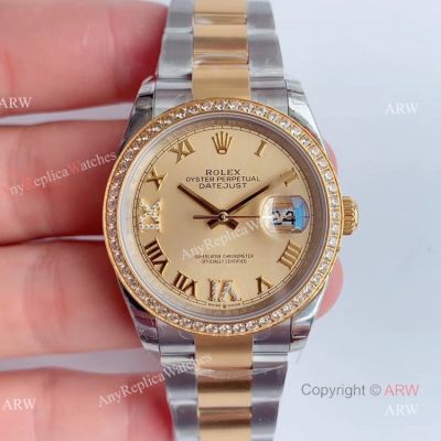 EW Factory Mens Rolex Datejust Two Tone Diamond Watch - Replica Rolex Datejust 36 Gold Dial For Sale